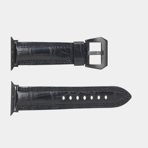 Ремешок для Apple Watch Ultra 49mm из кожи аллигатора, черного цвета