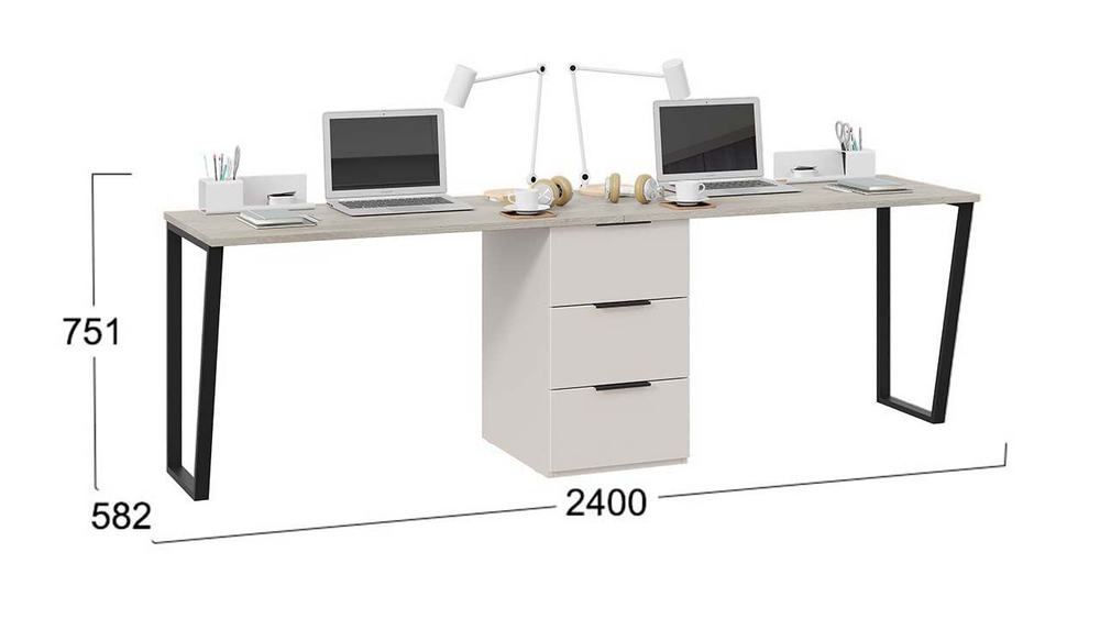 Стол письменный с ящиками Яблоня Беллуно/Графит софт 240х58,2х75,1 см