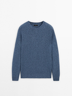 Massimo Dutti СВИТЕР ИЗ СМЕСОВОЙ ШЕРСТИ С КРУГЛЫМ ВЫРЕЗОМ, СИНИЙ