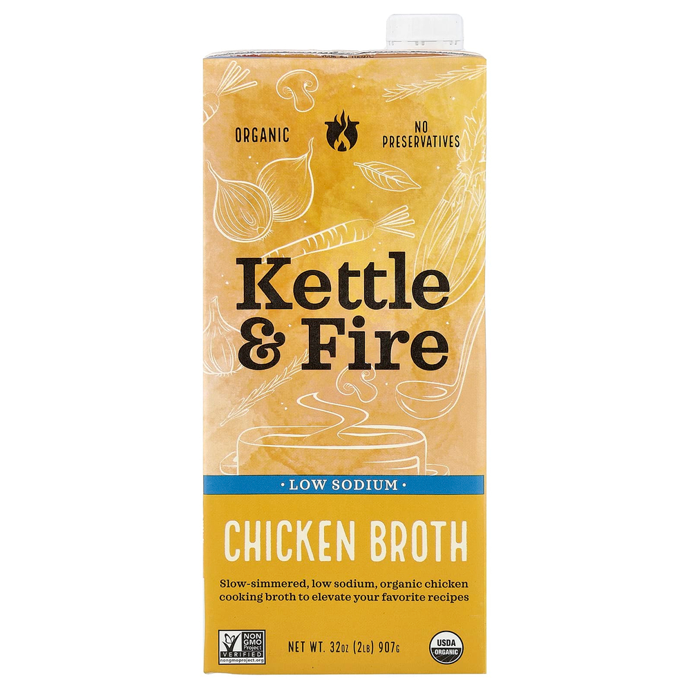 Kettle & Fire, Куриный бульон, с низким содержанием натрия, 907 г (32 унции)