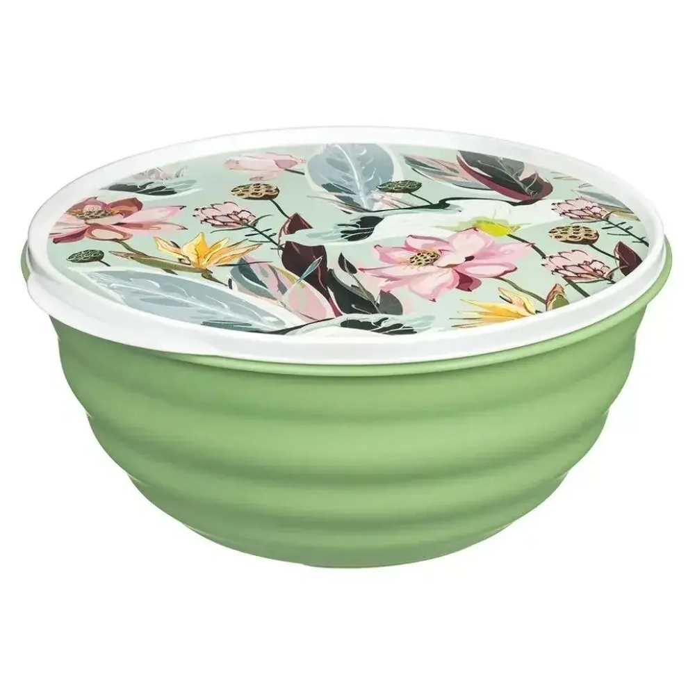 Миска Latina 2,1л с крышкой с декором (зеленый)