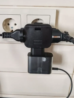 Тройник плоский поворотный, черный, 180 градусов 3х220В (БЕЗ USB) для розетки, сетевой разветвитель электрический, черный переходник