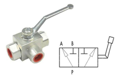 Гидравлический трехходовой кран шаровый 003.454.F00 1" для высокого давления трехлинейный двухпозиционный