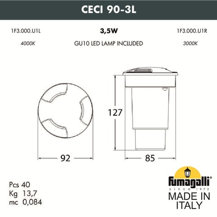 Грунтовый светильник FUMAGALLI CECI 90-3L 1F3.000.000.LXU1L