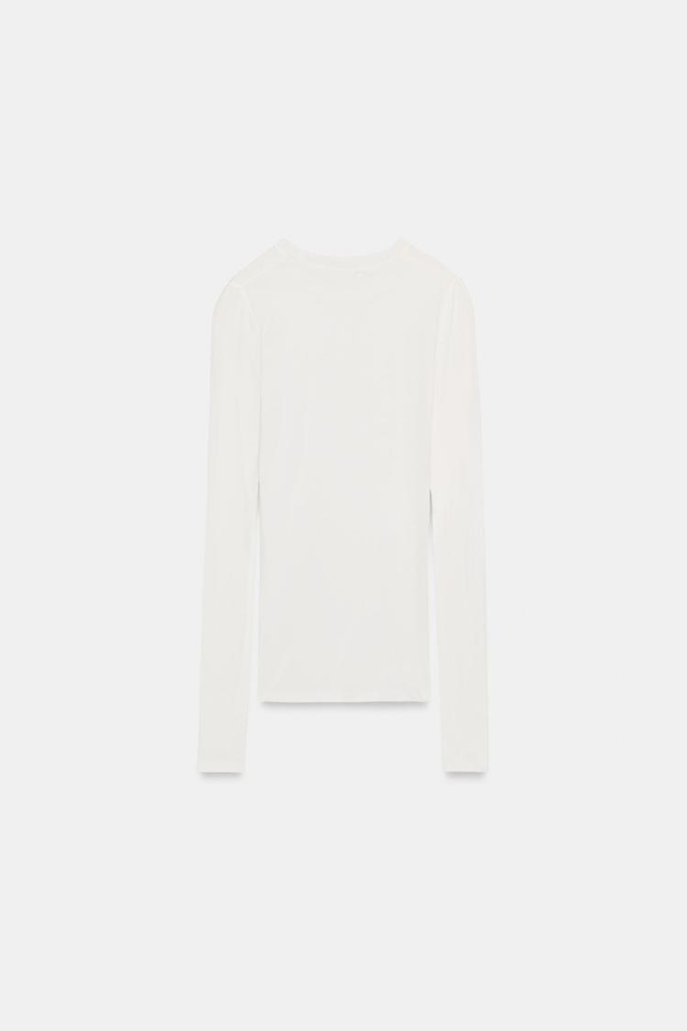 ZARA ХЛОПКОВАЯ ФУТБОЛКА С ДЛИННЫМИ РУКАВАМИ, ЖЕЛТОВАТО-БЕЛЫЙ