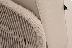 "Канны" угловой модуль плетеный из роупа, каркас алюминий белый муар, роуп бежевый круглый, ткань бежевая 15052