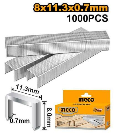 Скоба для мебельного степлера 1000 шт 8х11,3х0,7мм INGCO STS0108