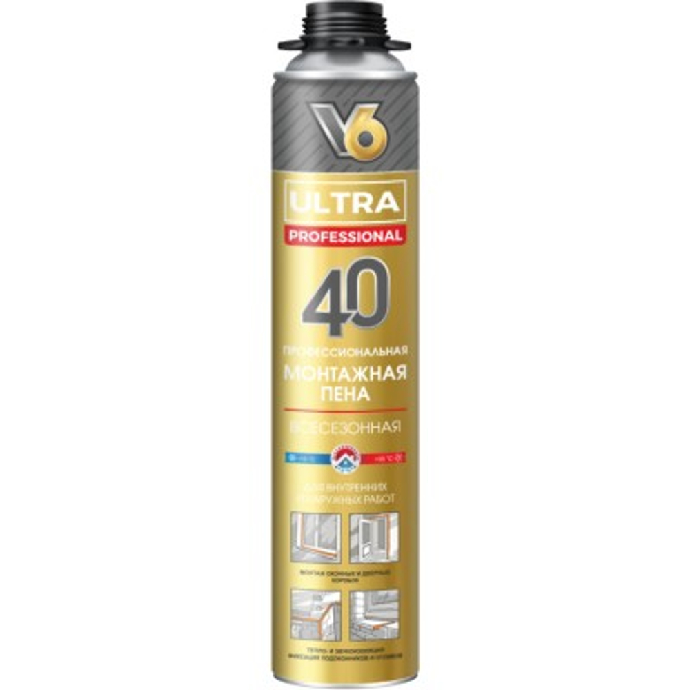 Пена монтажная профессиональная, всесезонная, 600 гр, "V6" ULTRA 40