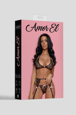 Соблазнительный кружевной комплект из 3 предметов (Размер: L-XL) (Цвет: черный)