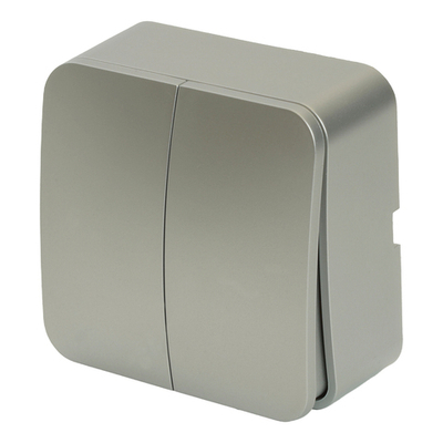 Выключатель открытой установки 2-клавишный, STEKKER, 250В, 10А, IP20, серия София, серебро, MSW10-20-03 49297