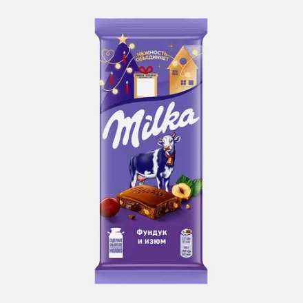 Шоколад Milka с фундуком и изюмом 80г