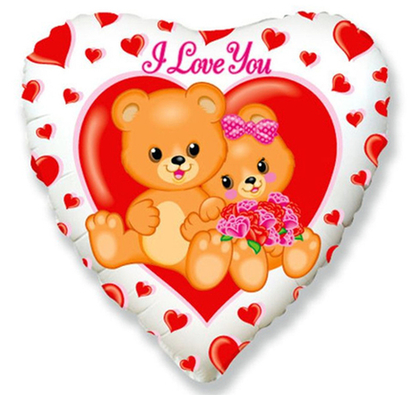 Шар Сердце ILY Медвежата с цветами