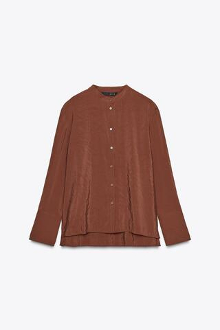 ZARA РУБАШКА ИЗ СТРУЯЩЕЙСЯ ТКАНИ — ZW COLLECTION, КАРАМЕЛЬНЫЙ
