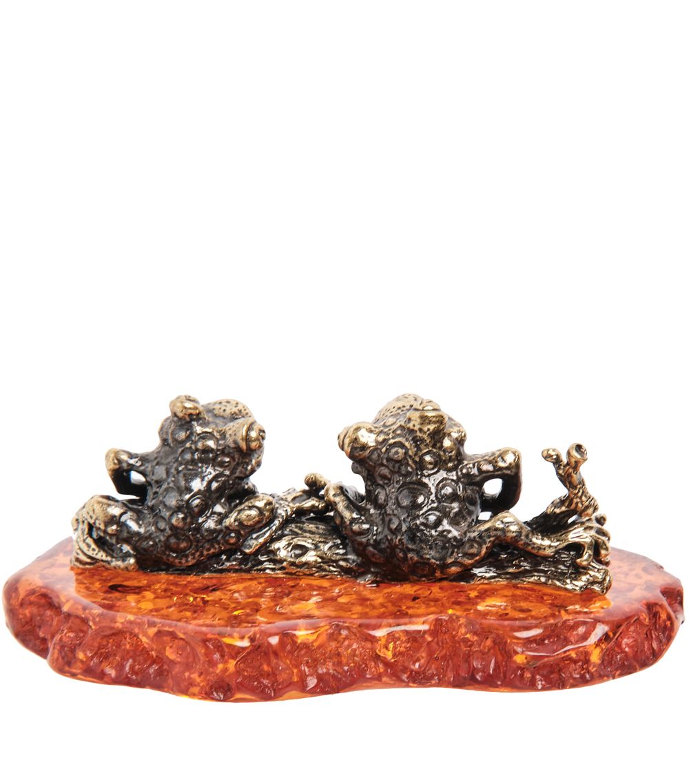 Народные промыслы AM-2142 Фигурка «Лягушки на бревне» (латунь, янтарь)