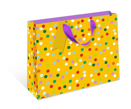 Пакет подарочный, Конфетти, Желтый, Металлик, 15*12*7 см, 1 шт.
