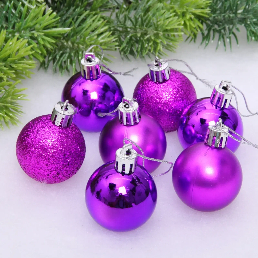 Новогодние шары 4 см (набор 24 шт) «Микс фактур», фиолетовый