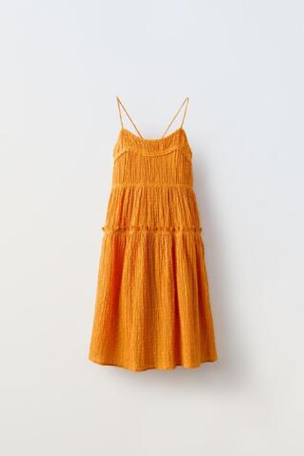 ZARA ПЛАТЬЕ С ВЫШИВКОЙ ПЛЮМЕТИ, ЦВЕТ ЖЖЕНОГО АПЕЛЬСИНА
