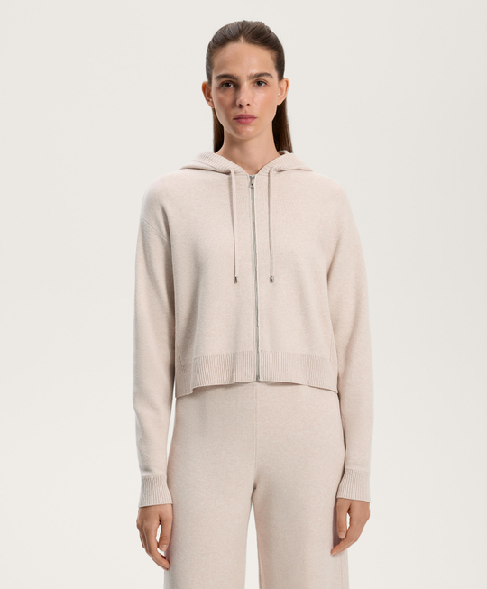 Oysho Вязаная куртка с капюшоном, каменный