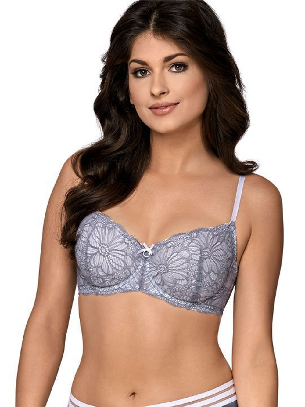 Бюстгальтер на косточках с мягкими чашками из кружевного полотна (Размер: 70E) (Цвет: серый)