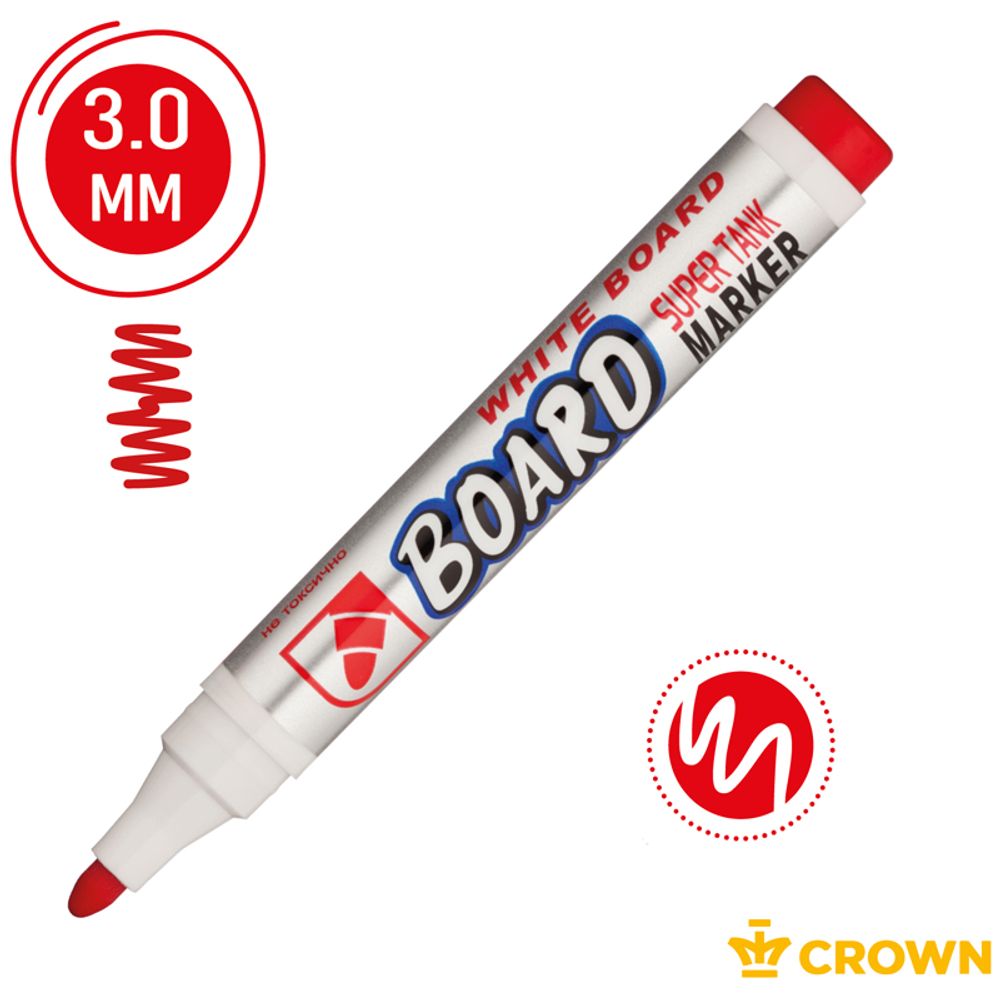 Маркер для магнитно-маркерных досок 2.0мм, Crown CBM-1000, красный