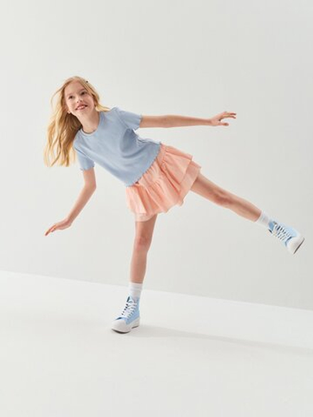 Юбка-шорты с воланом "Персик" 7+