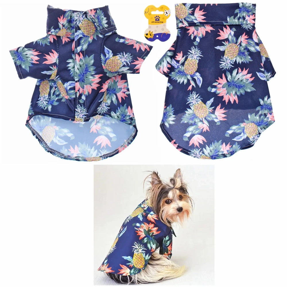 Рубашка для собак и кошек малых и средних пород «СТИЛЬНЫЙ БРО», цвет синий, принт ананасы с цветами, размер M