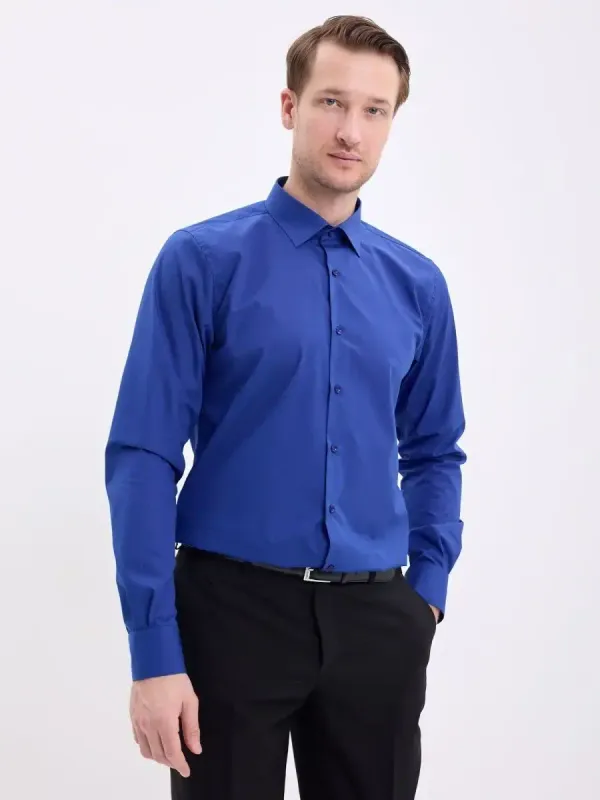 Рубашка на высокий рост LONG SLIM FIT с длинным рукавом, синяя