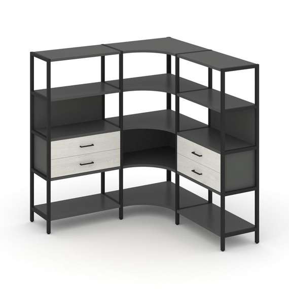 Shelf System Трехсекционный угловой стеллаж четырехярусный с ящиками SN.STMU-431 Антрацит/Дуб Наварр