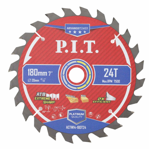 Диск пильный по дереву P.I.T. 180x20x1,4 мм,  24T Carbide, зуб ATB 15° (ACTW14-180T24)