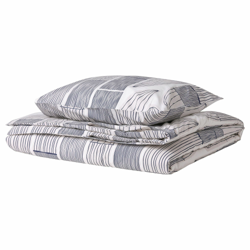 Комплект постельного белья IKEA BERGKORSORT, Односпальный, Белый с рисунком, 150x200, 50x80 см
