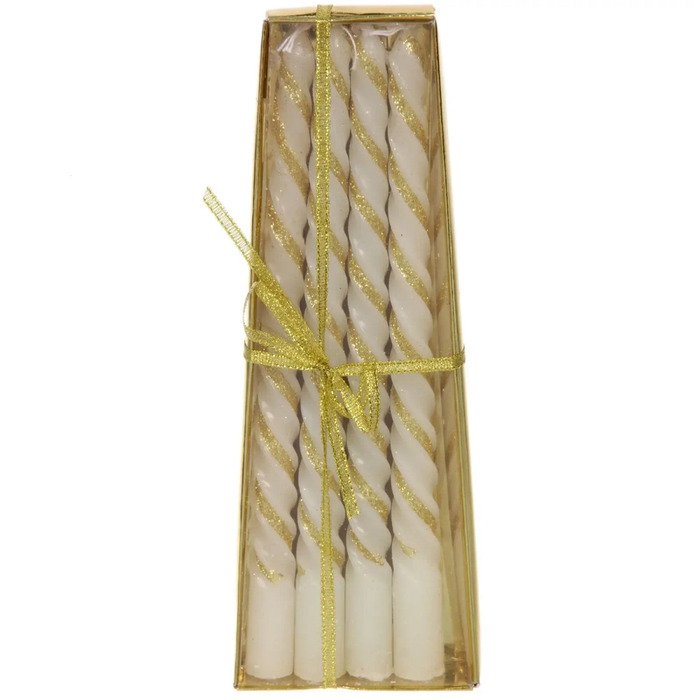 Свеча «Праздник» (набор 4 шт) 20 см, Белый/Золото