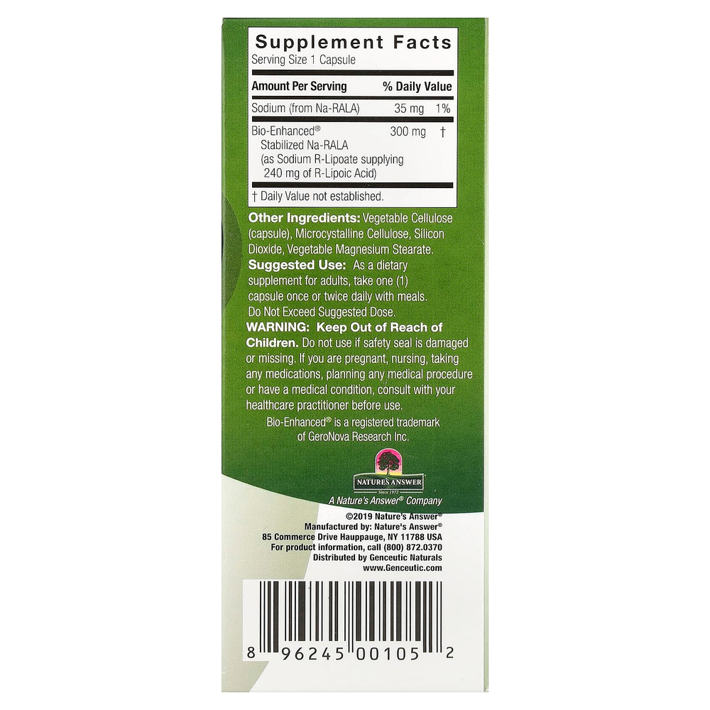 Genceutic Naturals, R-липоевая кислота+, 60 вегетарианских капсул