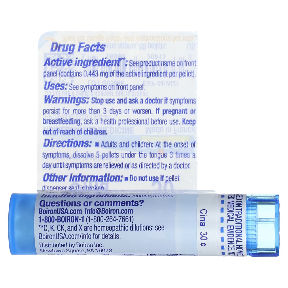 Boiron, Cina, 30C, успокаивающее средство, примерно 80 гранул