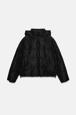 ZARA НЕПРОМОКАЕМЫЙ ВЕТРОЗАЩИТНЫЙ КОРОТКИЙ АНОРАК, ЧЕРНЫЙ