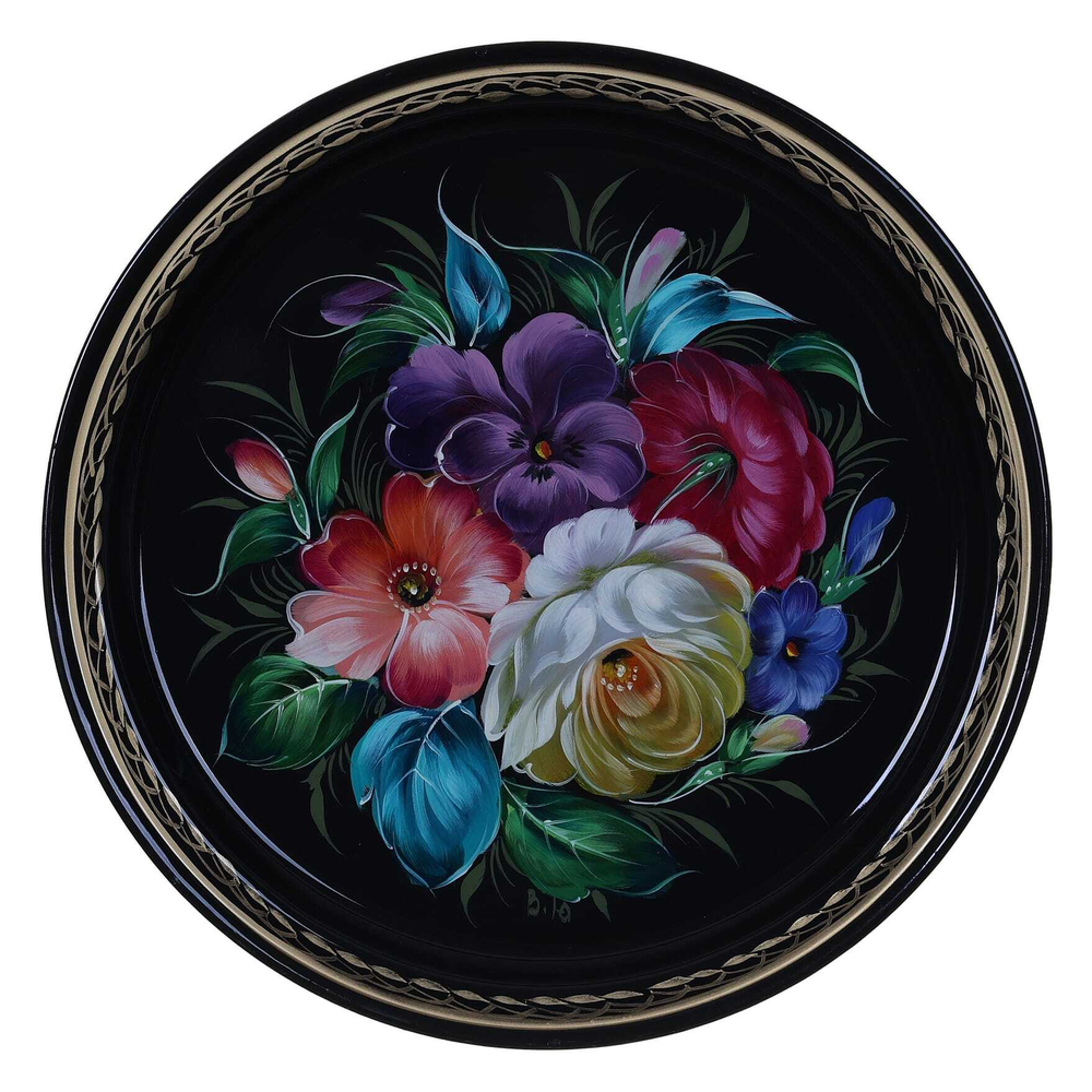 Жостовский поднос декоративный, размер 22 см (A5), металлический