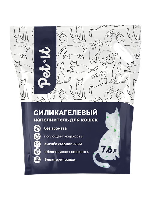 Pet-it силикагелевый наполнитель для кошек Crystal Green, без аромата, 7.6 л