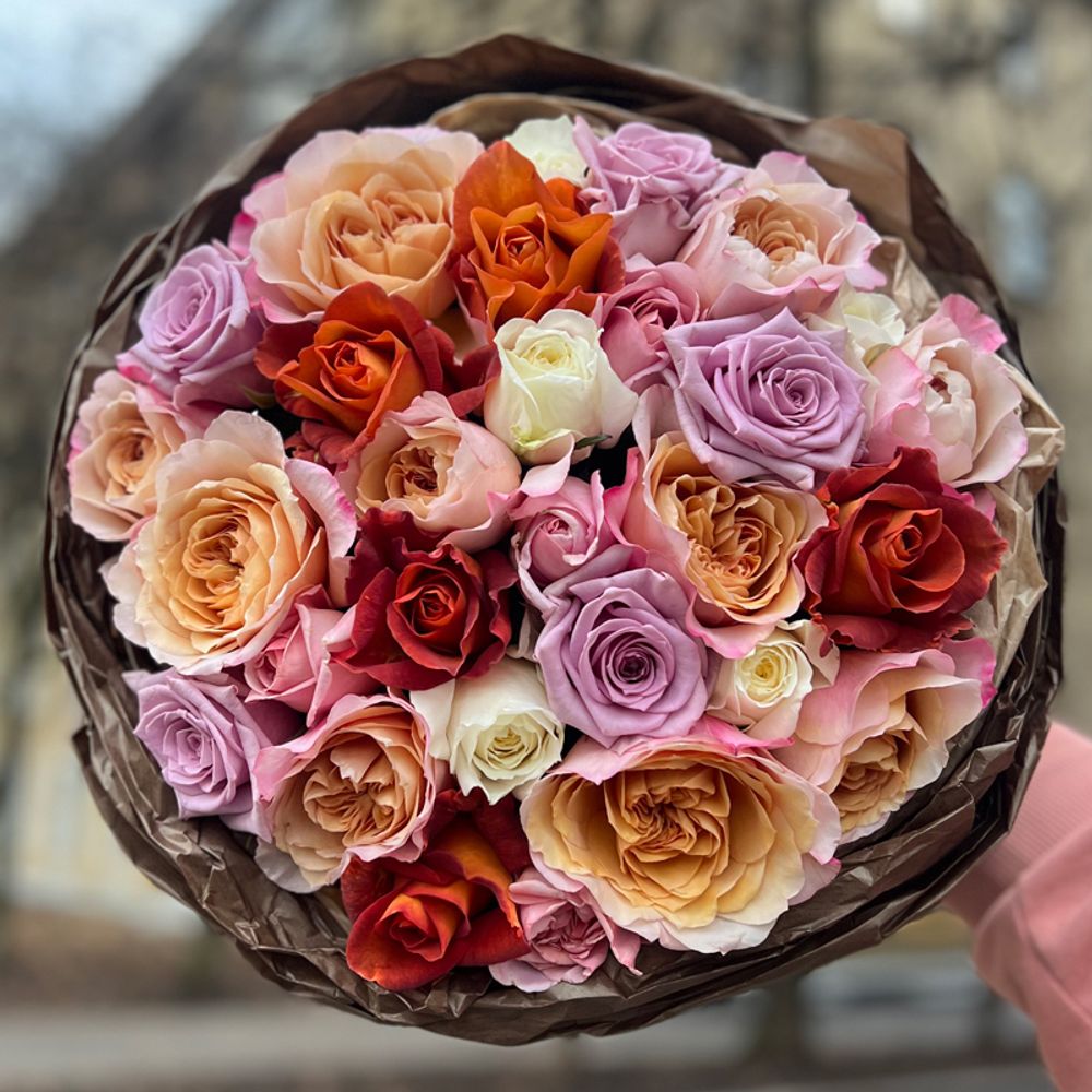 Янтарный микс — букет интерьерных и ароматных роз