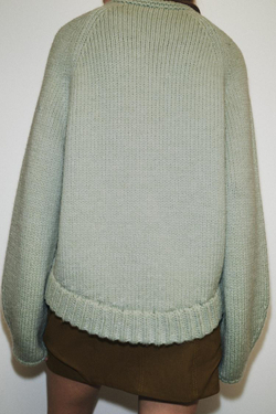 ZARA ТРИКОТАЖНЫЙ СВИТЕР С АСИММЕТРИЧНЫМ НИЗОМ, ЦВЕТ МОРСКОЙ ВОЛНЫ