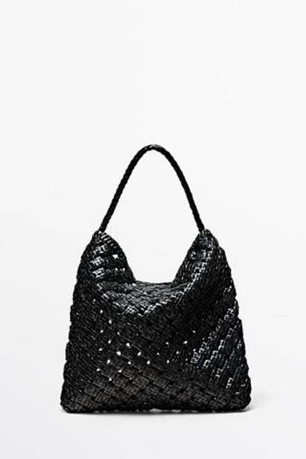 Massimo Dutti Средняя сумка из плетеной кожи наппа, черный