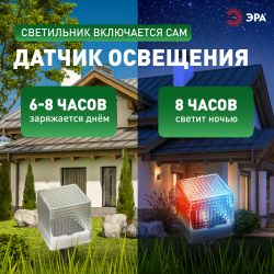 Светильник уличный ЭРА L-PL20-СUB на солнечной батарее пластик 20 см | Садовые декоративные светильники