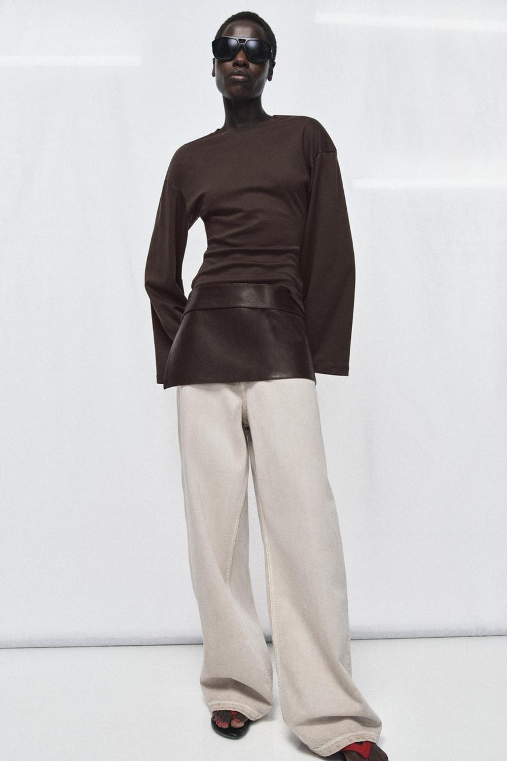 ZARA КОЖАНЫЙ РЕМЕНЬ-ЮБКА (100% КОЖА), КОРИЧНЕВЫЙ