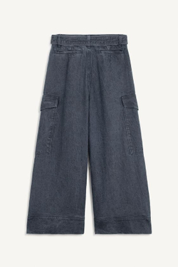 ZARA БРЮКИ С ДОБАВЛЕНИЕМ ЛЬНА, ВЫЦВЕТШИЙ СИНИЙ