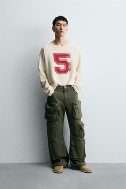 ZARA ФУТБОЛКА В КЛЕТКУ С ПРИНТОМ, ЖЕЛТОВАТО-БЕЛЫЙ