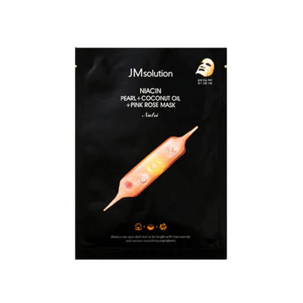 JMsolution Niacin Pearl + Coconut Oil + Pink Rose Mask осветляющая тканевая маска с ниацином