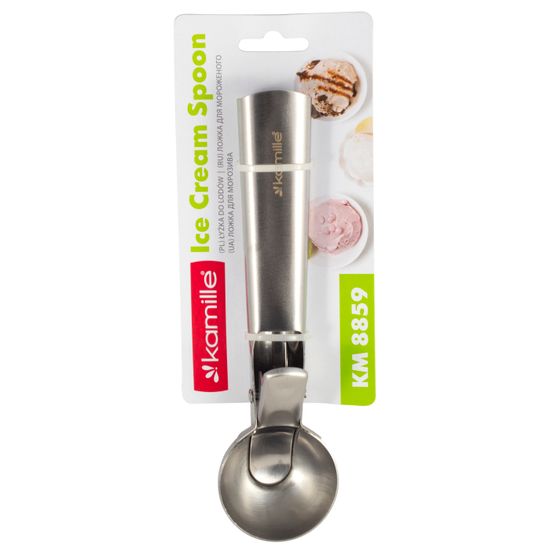 Ложка для мороженого Kamille KM 8859 (18,5х5 см) из нержавеющей стали с выталкивателем