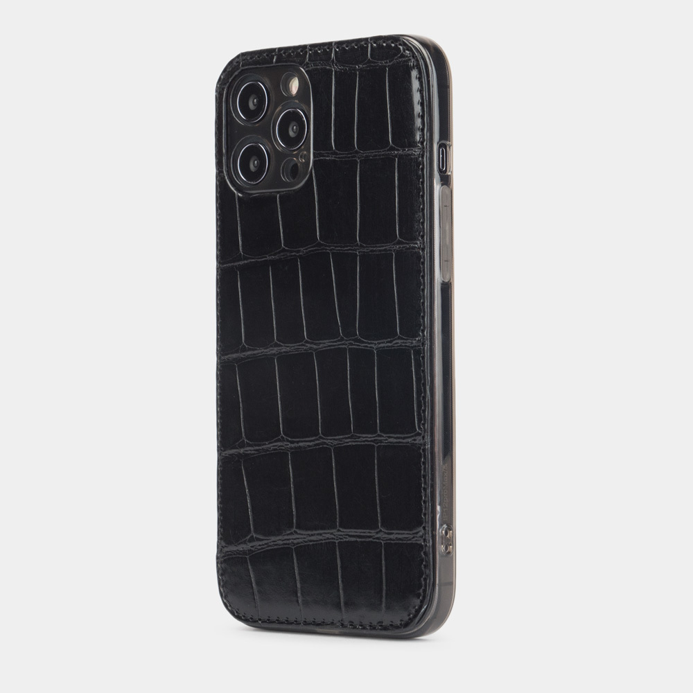 Чехол-накладка для iPhone 12 Pro Max из натуральной кожи крокодила, черного цвета
