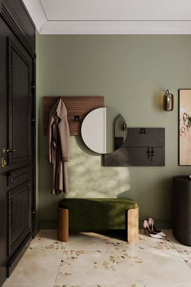 Вешалка Stripe M горизонтальная с зеркалом D 60 см (орех, черный)