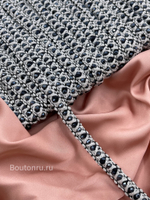 Тесьма черно-белая с серебристой нитью люрекс и темно-синим бисером