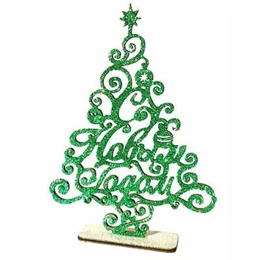 Елка деревянная глиттер зеленый, 16см