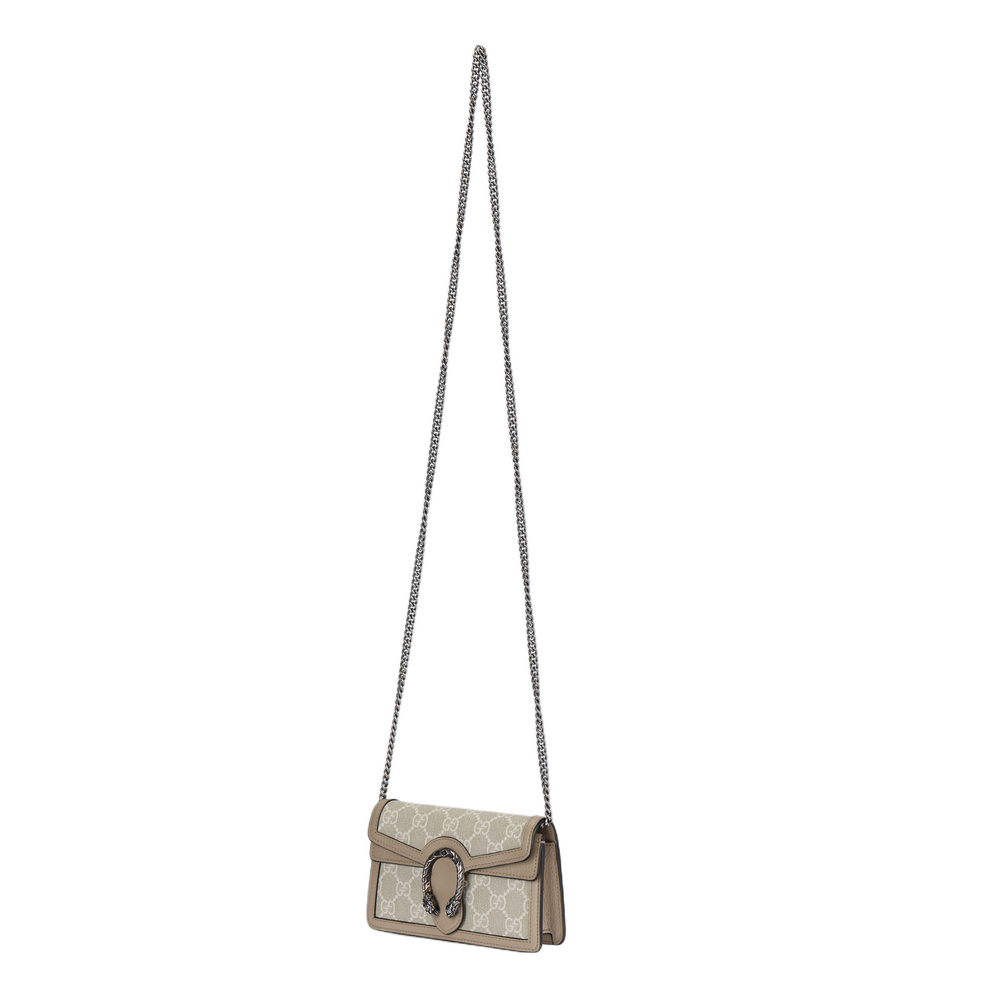 GUCCI Dionysus Canvas With Leather Chain Bag, Crossbody Bag, Shoulder Bag Extra Mini Women"s Beige/White